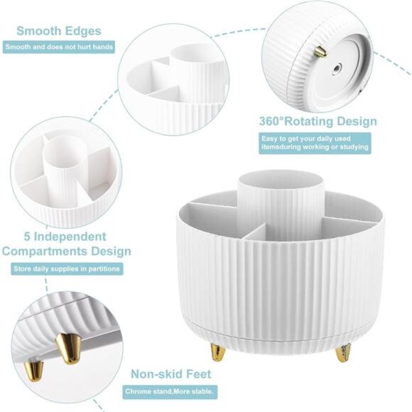 Pencil Holder For Desk,5 Slots 360°Degree Rotating Desk Organizers - Picture 2 of 7